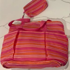 Striped Pink and Orange Tote Bag
